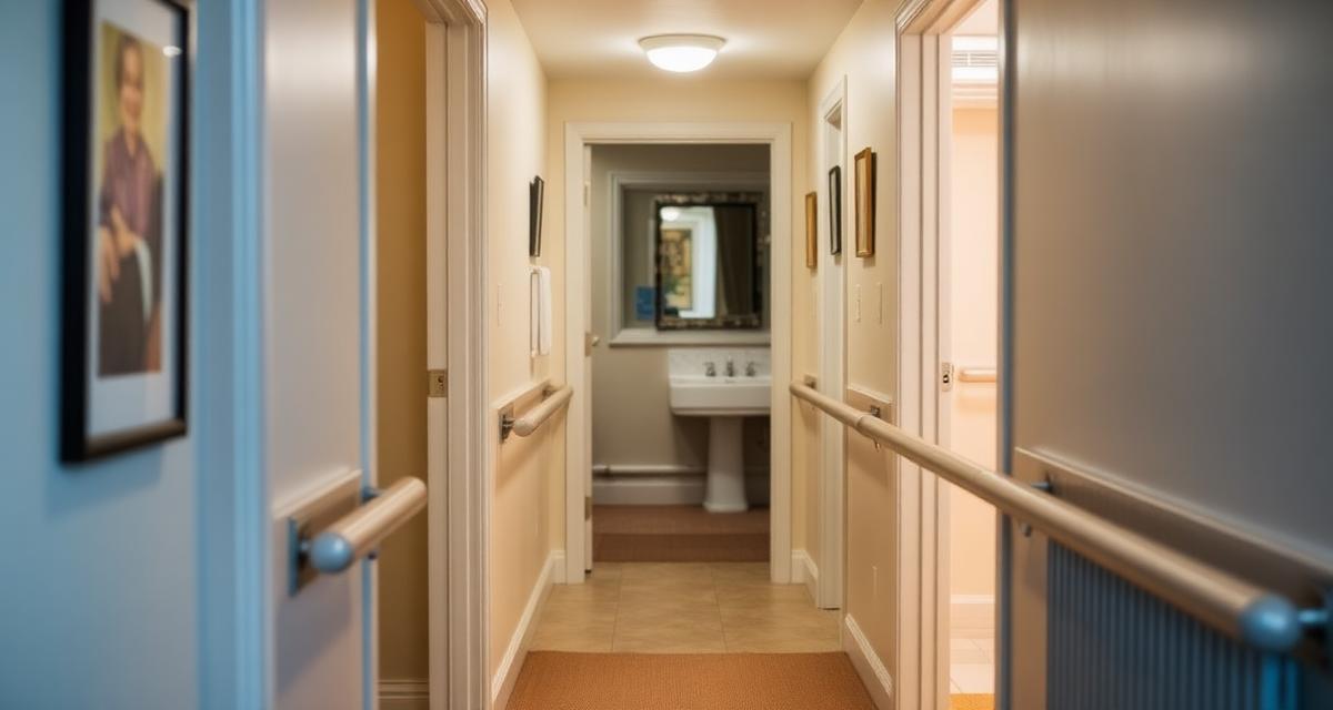 Veilige gang voor ouderen met handgrepen, goede verlichting en antislip vloer