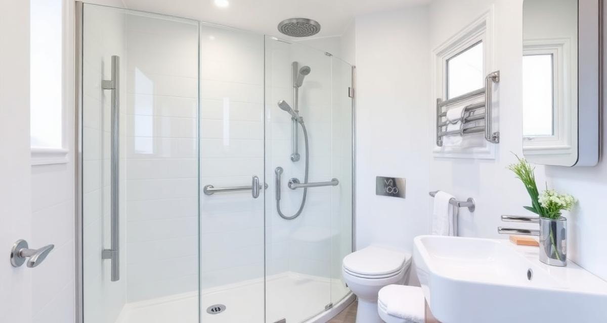 Moderne prefab badkamer in een seniorenwoning met inloopdouche en veiligheidsvoorzieningen